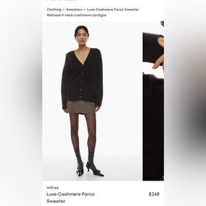 Aritzia 100% Cashmere Sweater/Cardigan LUXE CASHMERE PARCO SWEATER